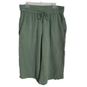 EILEEN FISHER Green Organic Gauze Cropped Wide Leg Pants
